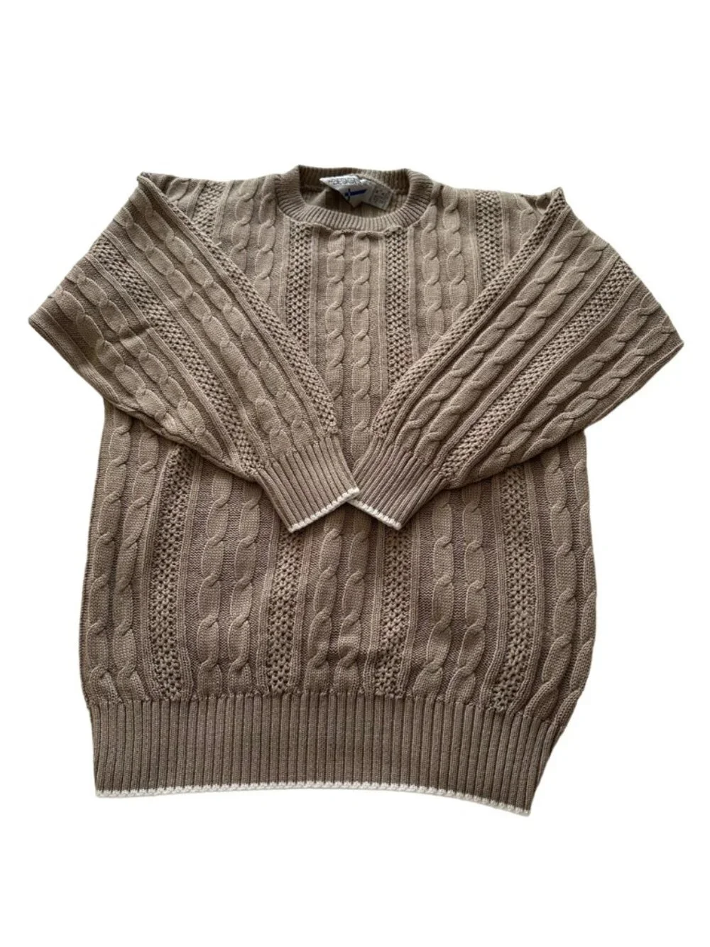 80's Women's Cable Knit Beige Made In USA Sweater SZ M Preppy Light Academia